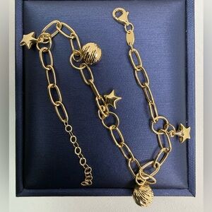18K Genuine Yellow Gold Star Charm Bracelet (Preowned)